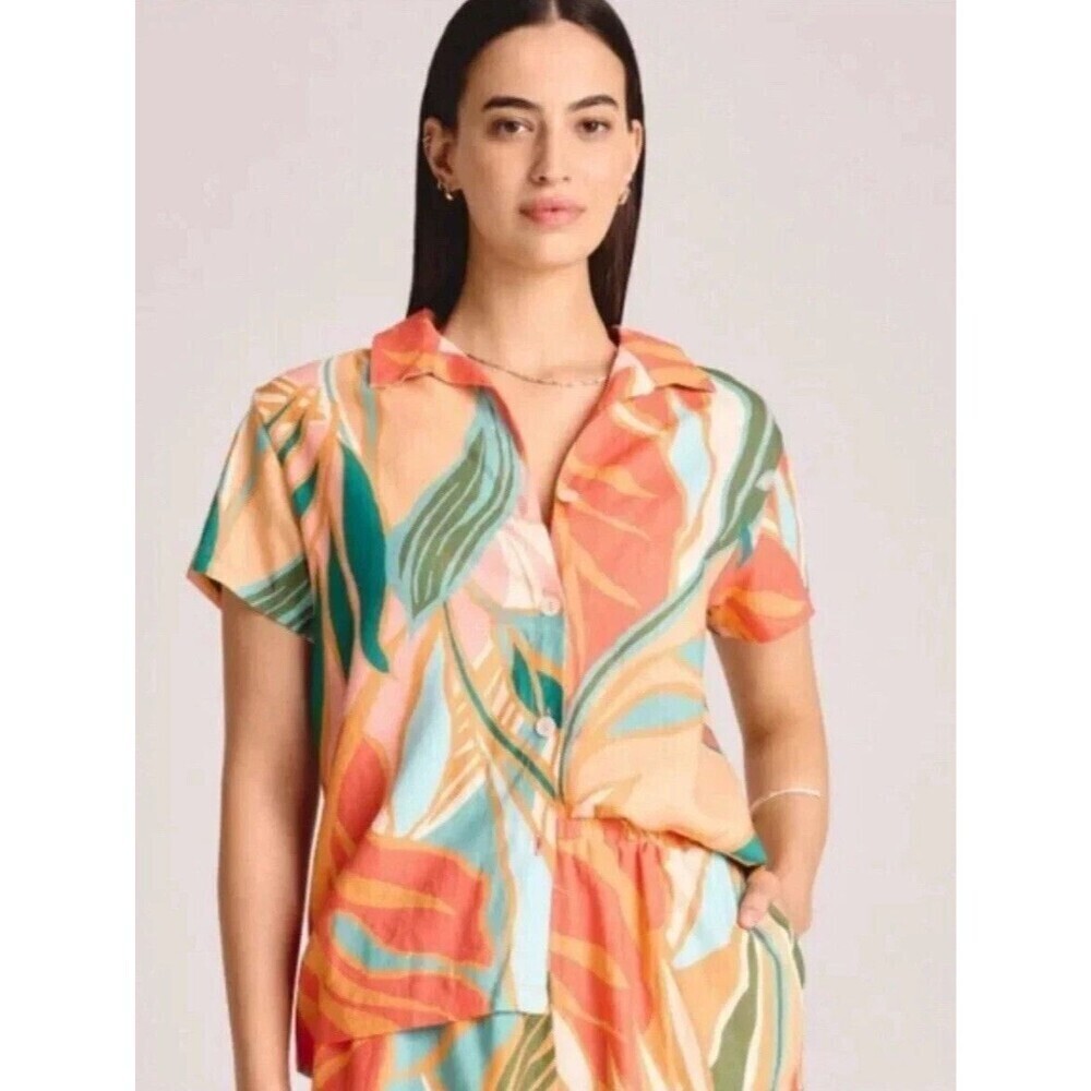 Vitamin A Women's Size Small Floral Short Sleeve Cover Up Shirt Beach Vacation